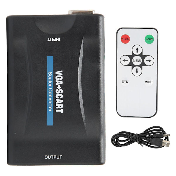 VGA till SCART-omvandlare HD-videoadapter Datortillbehör med fjärrkontroll Laddningskabel Svart-YM