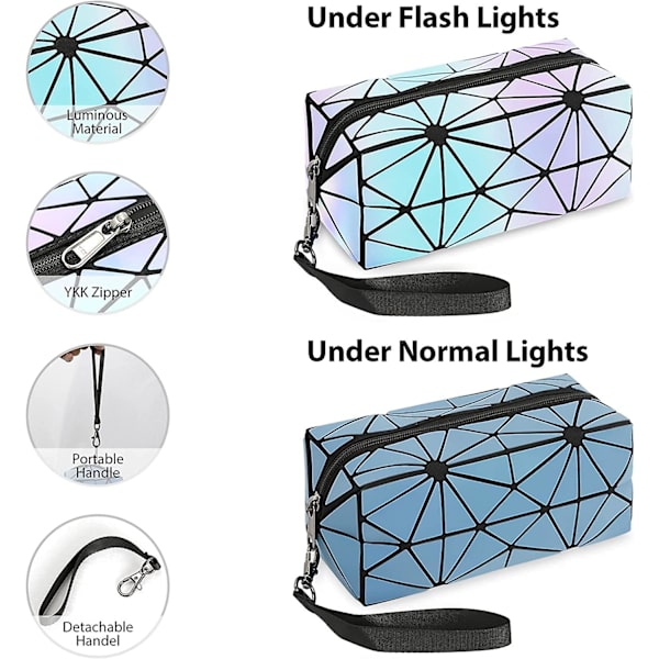 Luminous Blyant Pennetui Stor Kapacitet, Geometrisk Bærbar Holografisk Reflekterende Blyantæske, Lynlås Kontorartikler Opbevaringspung, Pen Markøræske Til Høj