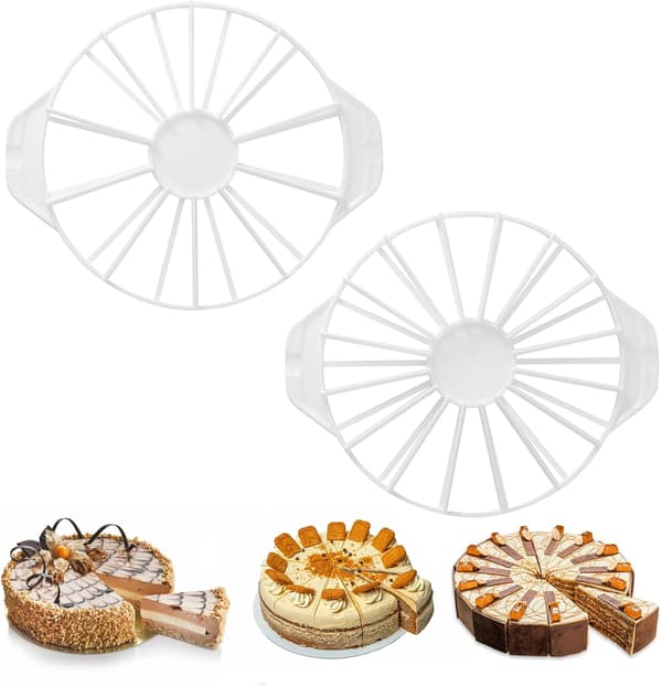 2-piece round plastic cake divider and cutter for 10/12/14/16 slices - reusable kitchen tool (white)