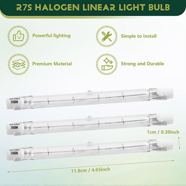5 Pakke R7S 118mm 300W 230V, R7S Halogen Lineær Pære, Dæmpbar Halogenlampe til Byggearbejde