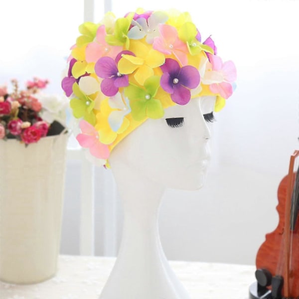 Dame Badehætte Petal Retro 3d Blomster Badehætte-FARVE: pink