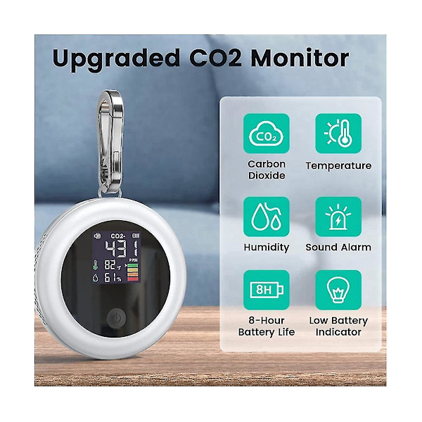 Co2 Monitor Måler Sensor Indendørs Med Alarm, Luftkvalitet Carbondioxid Monitor Med 400-5000 2025th