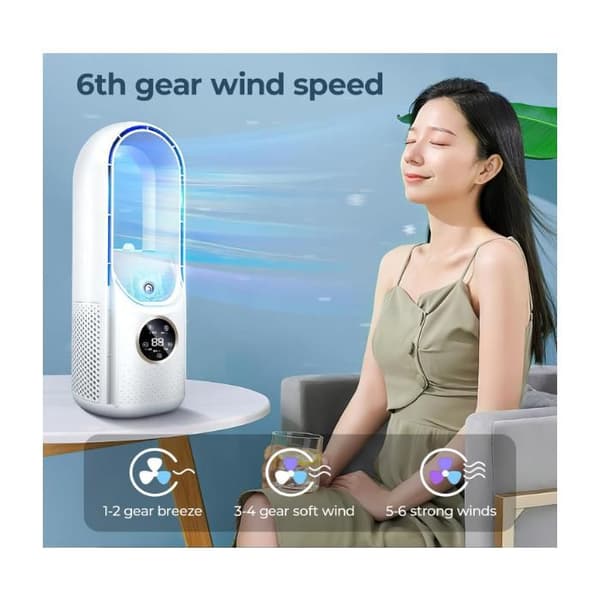Bladeless ventilator, lydløs bladeless ventilator til soveværelset, touch-kontrol, 6 hastigheder