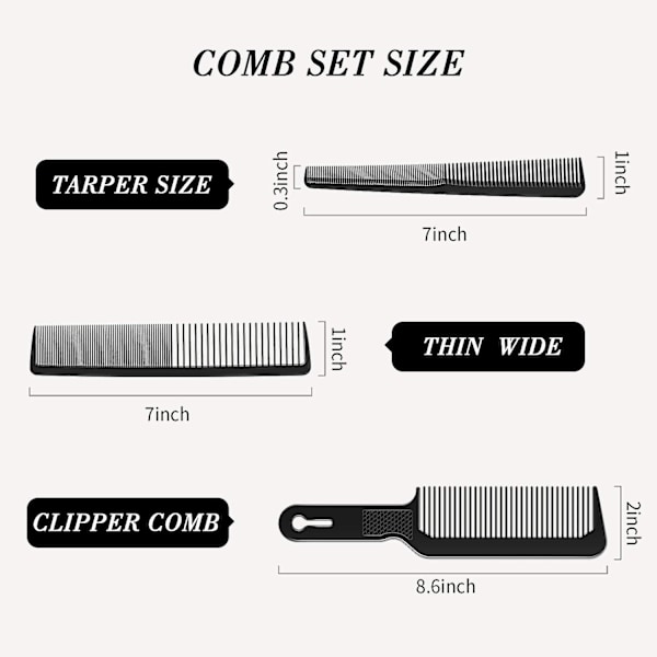 3 st barberkam set för män, avsmalnande hårklippning, platt topp, klippkam, flattop barberologi kam, värmebeständig fiberkam