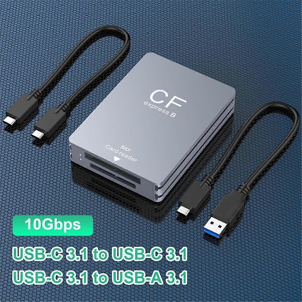2-i-1 CFexpress Type B SD-kortlæser CFexpress-læser USB 3.2 10 Gbps Dobbelt-slot med /A-kabel til