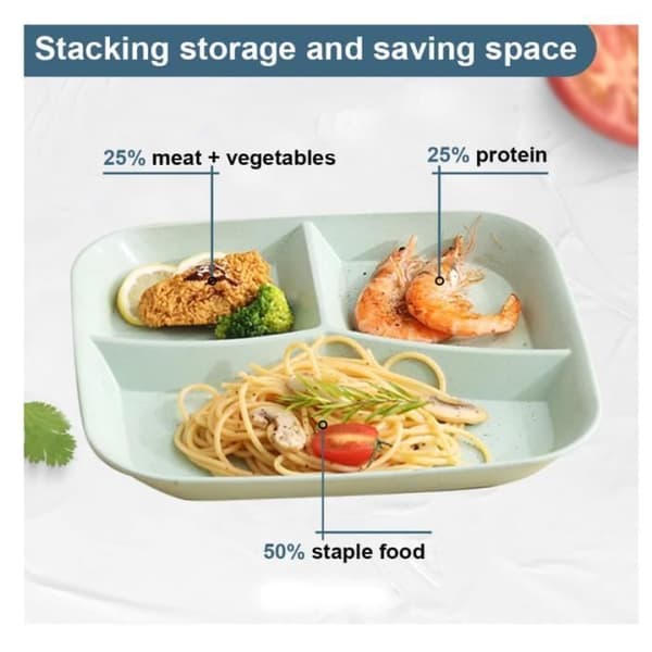 Divided Plates Set - 4 Pieces - PP Plastic - Reusable - Dishwasher Safe - Adult Size