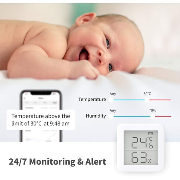 Trådløst termometer hygrometer, fugt- og temperatursensor med alarmer, Alexa-kompatibel