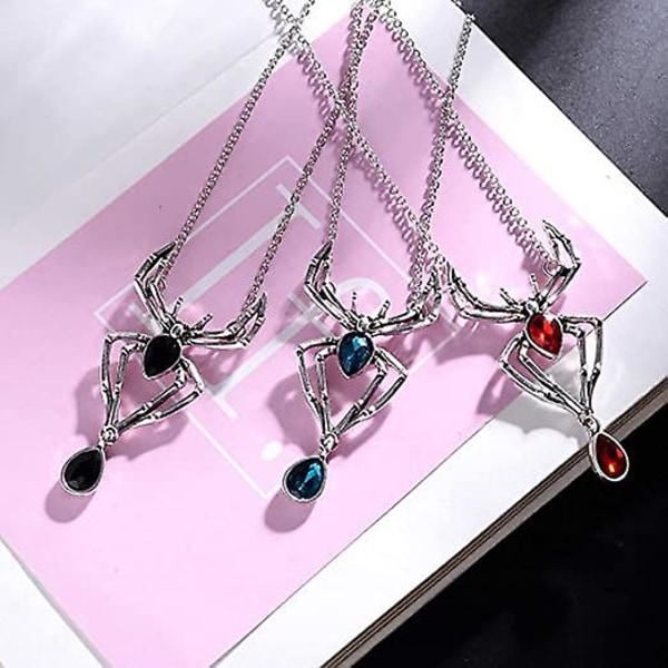 Vintage Gotisk Spindel Halsband Halloween Kristall Spindel Hänge Halsband Punk Stil Reptil Djur Smycken