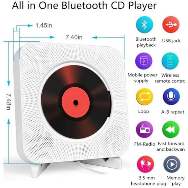 Bärbar CD-spelare, Bluetooth-anslutning, väggmontering, fjärrkontroll, repeater för lyssningsövningar för studenter