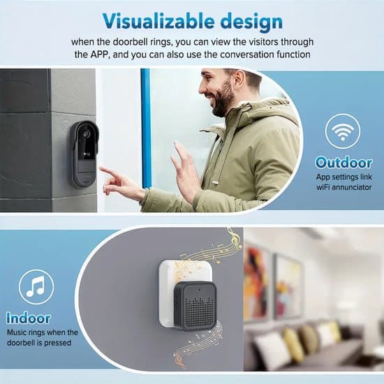 High-resolution smart wireless WiFi video doorbell with camera, intercom and surveillance