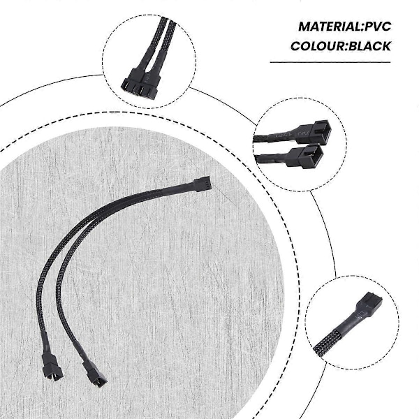 1 till 2-vägs Flätad Kabel Y-Splitter 3/4 Pin PWM Hane Kontakt Fläkt Dator PC Fläkt Förlängningsadapter