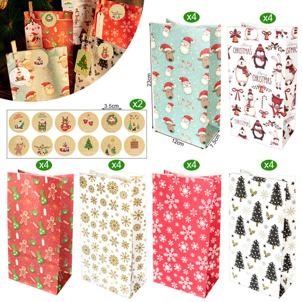 Julklappspåsar med 24 set juldekaler Adventskalender Godispåsar - MC8-4