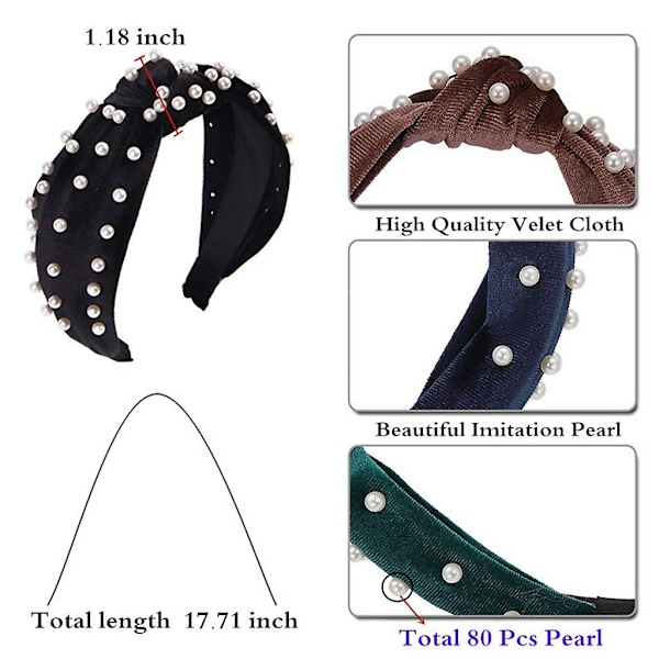 Huvudband för kvinnor Pärlhuvudband Tvinnade Faux Pärl Sammet Elegant Bling Hårklämma Hårnålar Hårkläder Barrette - 1 st