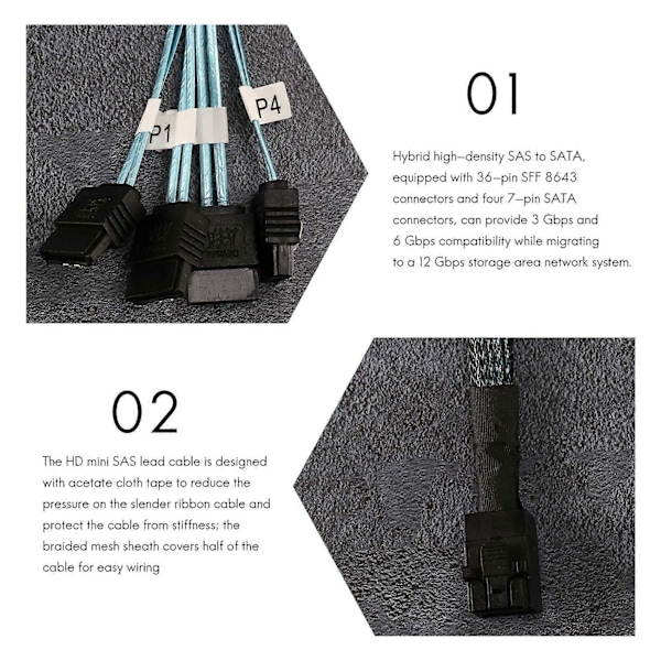 Intern Mini SAS till SATA-kabel, SFF-8643 för Raid-kontroller Hårddisk