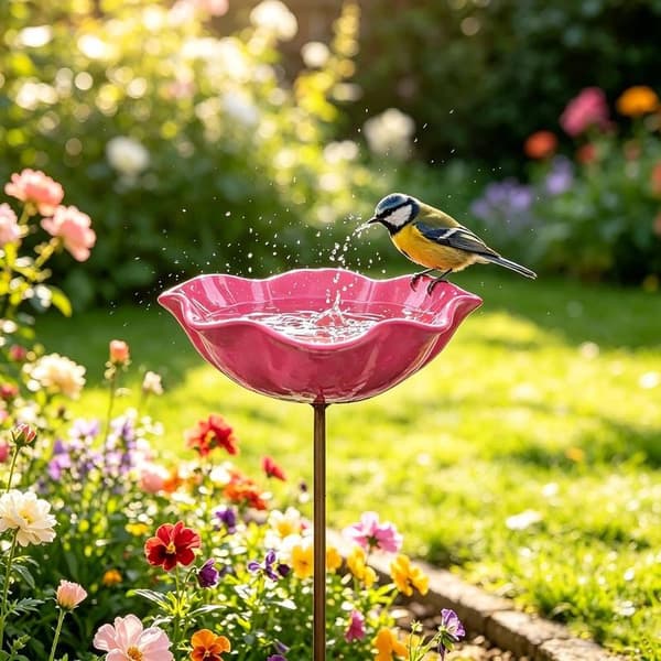 Fugledrikker - 14*14*60cm - Høykvalitets legeringsmateriale - elegant blomsterform - Hagedekorasjoner - kjæledyrtilbehør - Lys rosa