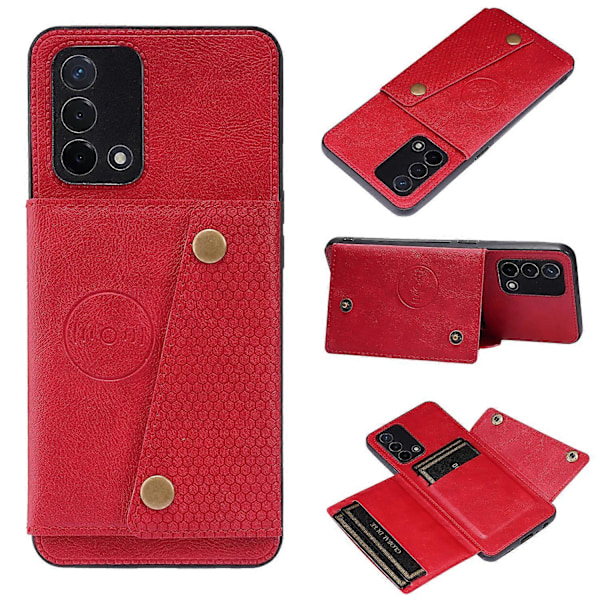 Til OPPO A74 4G Dobbelt Spænde PU + TPU Stødsikkert Magnetisk Beskyttelsesetui med Kortslot & Holder