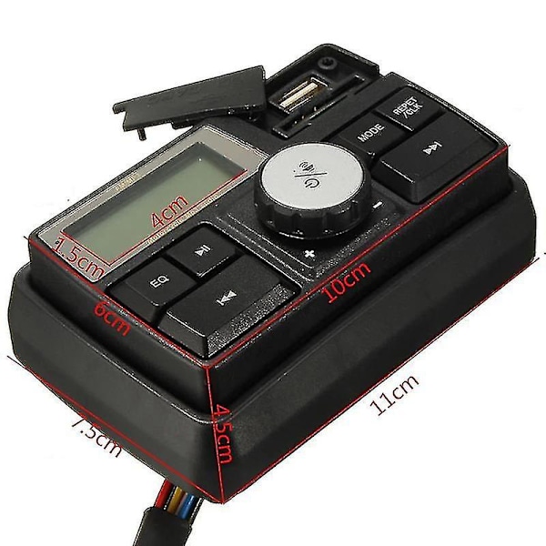 Motorcykel Audio Mp3 Radio Stereo Högtalare Bluetooth Vattentät Fm 5 Eq Funktioner Lcd Display Usb/s