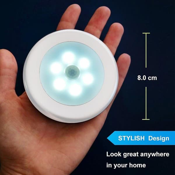 LED Sensorlys 6-pak - Batteridrevet Bevægelsessensorlys (Hvid)