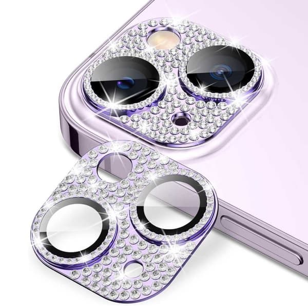 iPhone 14/14 Plus Kamerabeskyttelse Hærdet Glas Bling Lilla