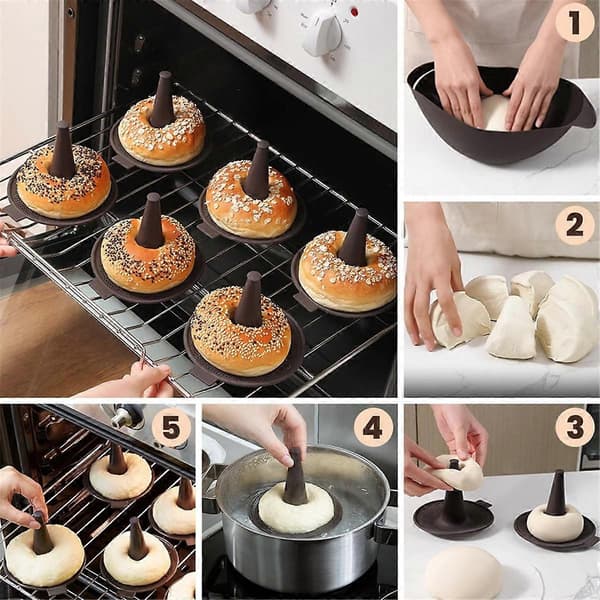 Silikoneforme, Donutform til Bagning, Donutpander Sæt, 6 Stykker Kageforme til Bagel og Doughnut Kagepander