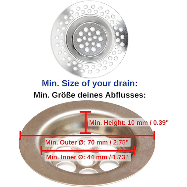 Viemärin Siivilä, 3 kpl, 70 mm, Sopii Viemäreille Joiden Sisähalkaisija on 42 mm, Ulkonee 7 mm Syvyydestä Juoksuputkessa, Allassiivilä Optimoidulla Istuvuudella