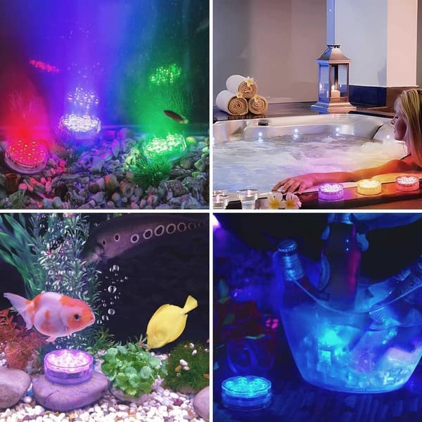 4-pack Battery-Powered Submersible RGB LED Pool Lights with Remote Control