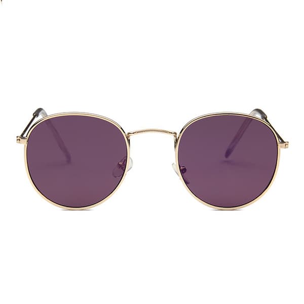 Pyöreät aurinkolasit, retro, kulta, violetit linssit