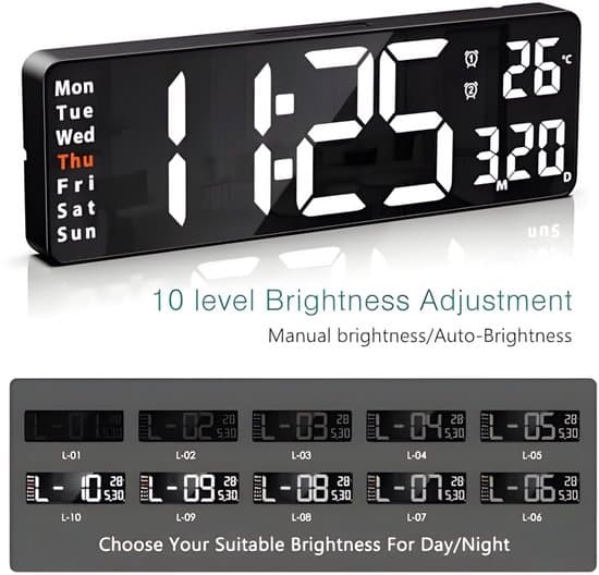 40 cm (16 inch) LED Digital Wall Clock with Remote Control, Large Screen, 2 Alarms, Adjustable Brightness, Timer, Time/Date/Temperature Display