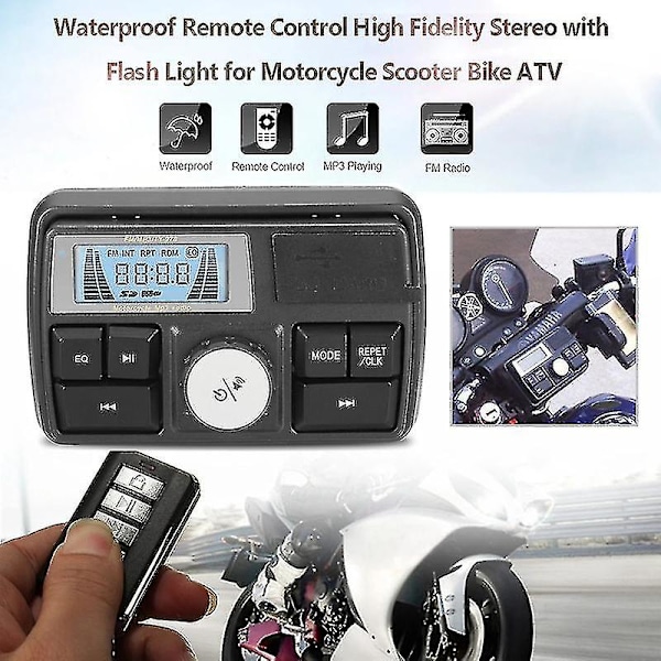 Motorcykel Audio Mp3 Radio Stereo Högtalare Bluetooth Vattentät Fm 5 Eq Funktioner Lcd Display Usb/s