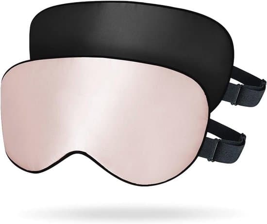 Adjustable Silk Sleep Mask, 100% Mulberry Silk, Unisex, Two-Pack, Black + Black.