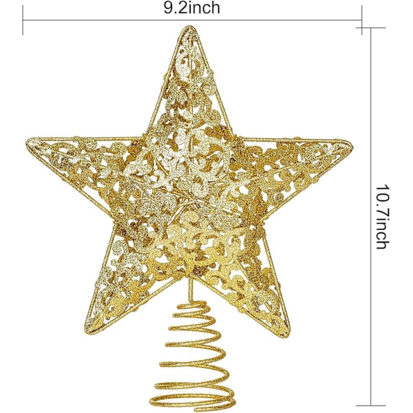 10,7 tum Guld Julstjärna Topp, Metall Glittrig Julgrans Topp Stjärna Topp Dekoration För Jul