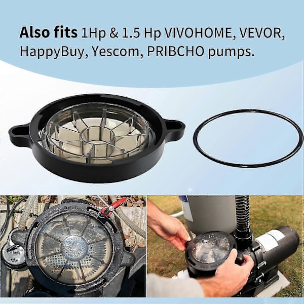 Uppgraderad Poolpumpkorglock - Ersättningslock för Poolpump Kompatibel med Splapool Pureline Deluxe, Passar 0,75 hk, 1 hk, 1,5 hk Pumpar med O-ring