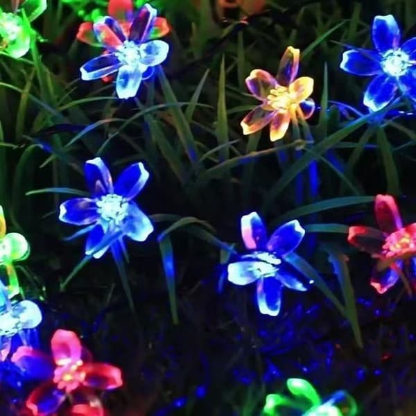 Utendørs solcellelyslenke, 7m 50 LED BLOMSTERLYS MED 2 lysmoduser for jul, trær, hage, terrasse, balkong