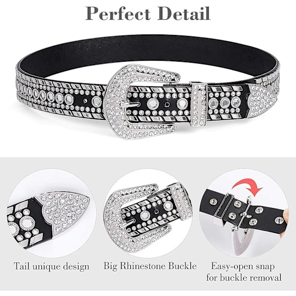 Rhinestonebälte för kvinnor, Bling Studded Läderbälte för Jeansbyxor