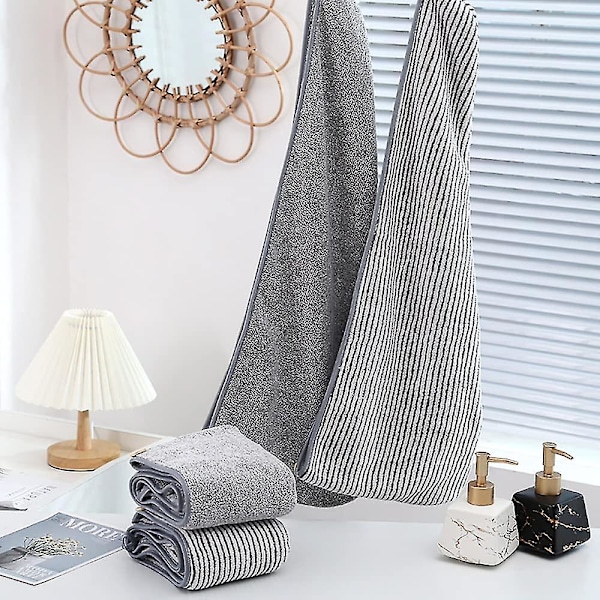 Hårhandduk Superabsorberande Handduk Med Knapp Torkhuva Snabbtorkande Duschhårhuva (grå randig) (2-pack)