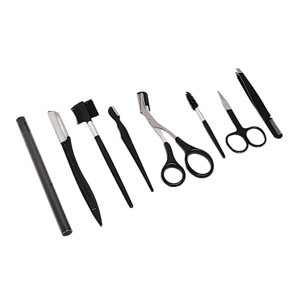 Øjenbryn Styling Kit - 8 stk. Rustfrit Stål Skønhedsværktøjer, Sort, Rustfri, med Opbevaringspose