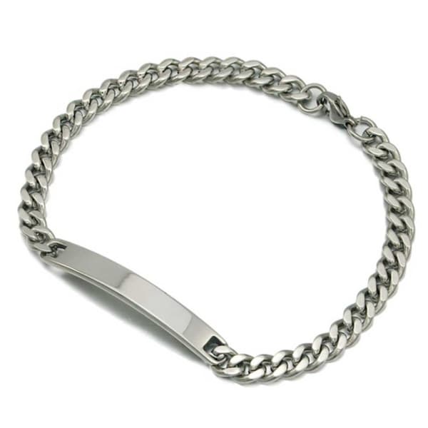 Kedja Armband Länk med ID Bricka Stål Silver