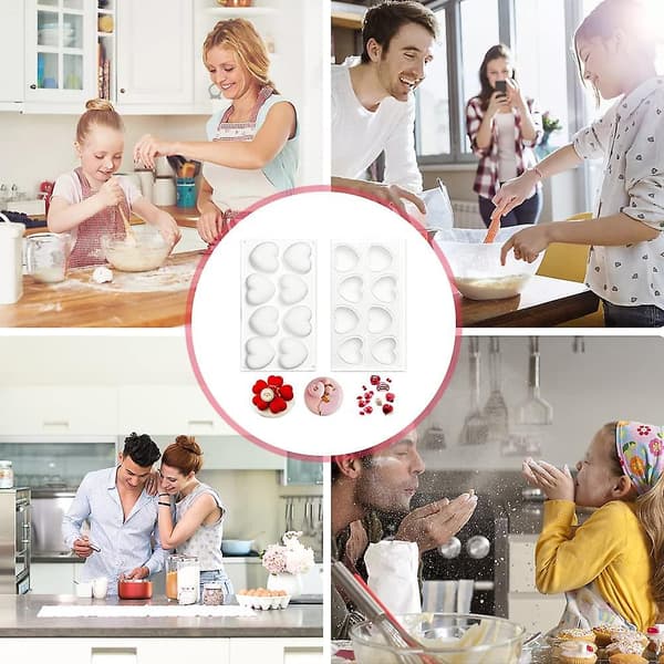 Hjerteform Sjokoladeform Multi Kubeform, Silikonform For Baking av Sjokoladekake og Lage 3D Håndlagde Lys (2 stk)