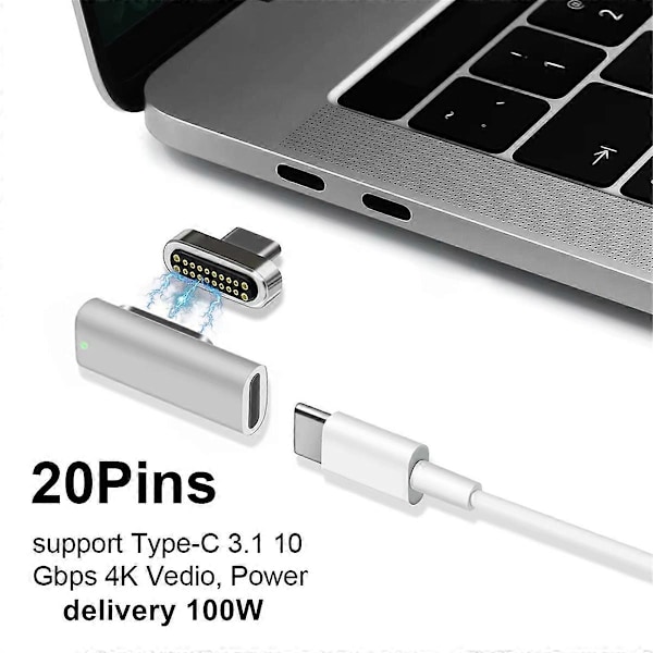 Ny 100W 20 PIN MAGNETISK USB C PD Laddningskabel Snabbladdning 10 Gbps 4K Video @ 60Hz för Macbook P