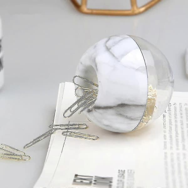 Multibey Guldfarvede Papirclips I Elegant Magnetisk Marmorhvid Clipsholder