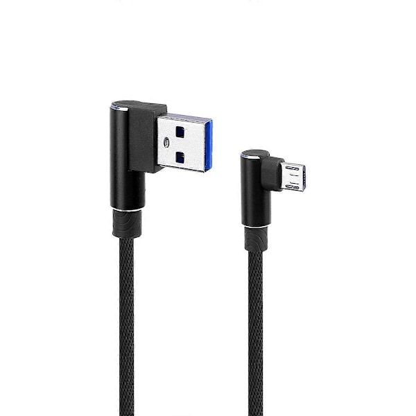 1M Högervinklad USB Micro-kabel Flätad USB 2.4 A till 90 Graders Datakabel Laddningssladd för Universell Android-telefon (Svart) 2025:e