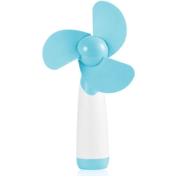 Mini bærbar håndholdt ventilator. Batteridrevet. Ideel til rejser og hverdagsbrug. Blå.