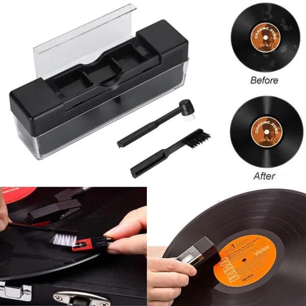 Rengøringsbørste til vinylplader, nem at bruge og bærbar, sort.