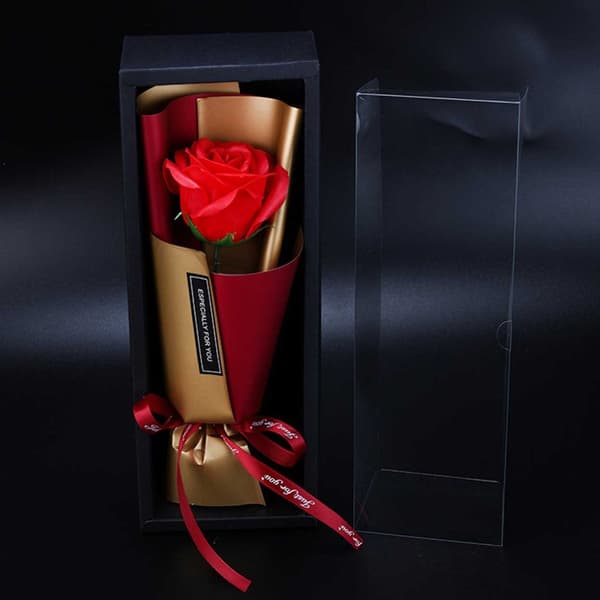 Everlasting Rose in Gift Packaging - Artificial Rose in Red Bouquet