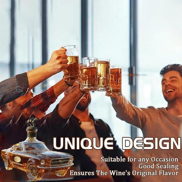 3D whiskykaraffel i bilform, 350 ml glasflaske med lufttæt forsegling, til bourbon, vodka og vin, unik gave til mænd, festtilbehør