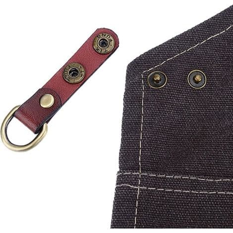 Neutral grått denimförkläde med läderrem, skyddsförkläde med fickor, storlek M