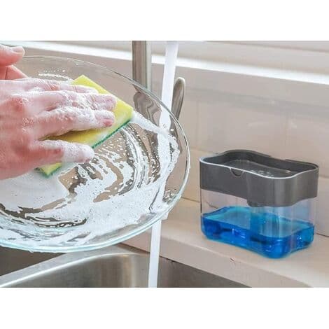 Oppvaskmiddeldispenser med svamp/svampholder og såpedispenser - Vaskorganisator med svamp