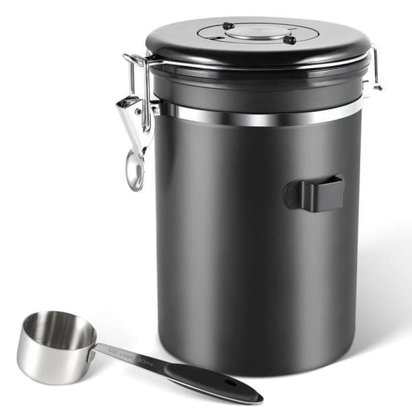 1,8L Lufttæt Kaffebeholder i Rustfrit Stål - Bønnebeholder, Sort