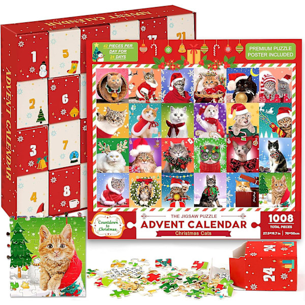1008 Brikker Puslespil Julekalender 24 Dages Nedtælling Overraskelse Blind Box Børn DIY Jule Dyr Puslespil Gaveæske, 100% Ny
