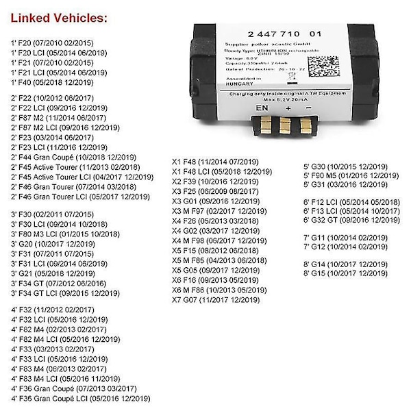 SOS Nödbatteri 84102447710 84109361678 för F20 F22 F40 G30 F90